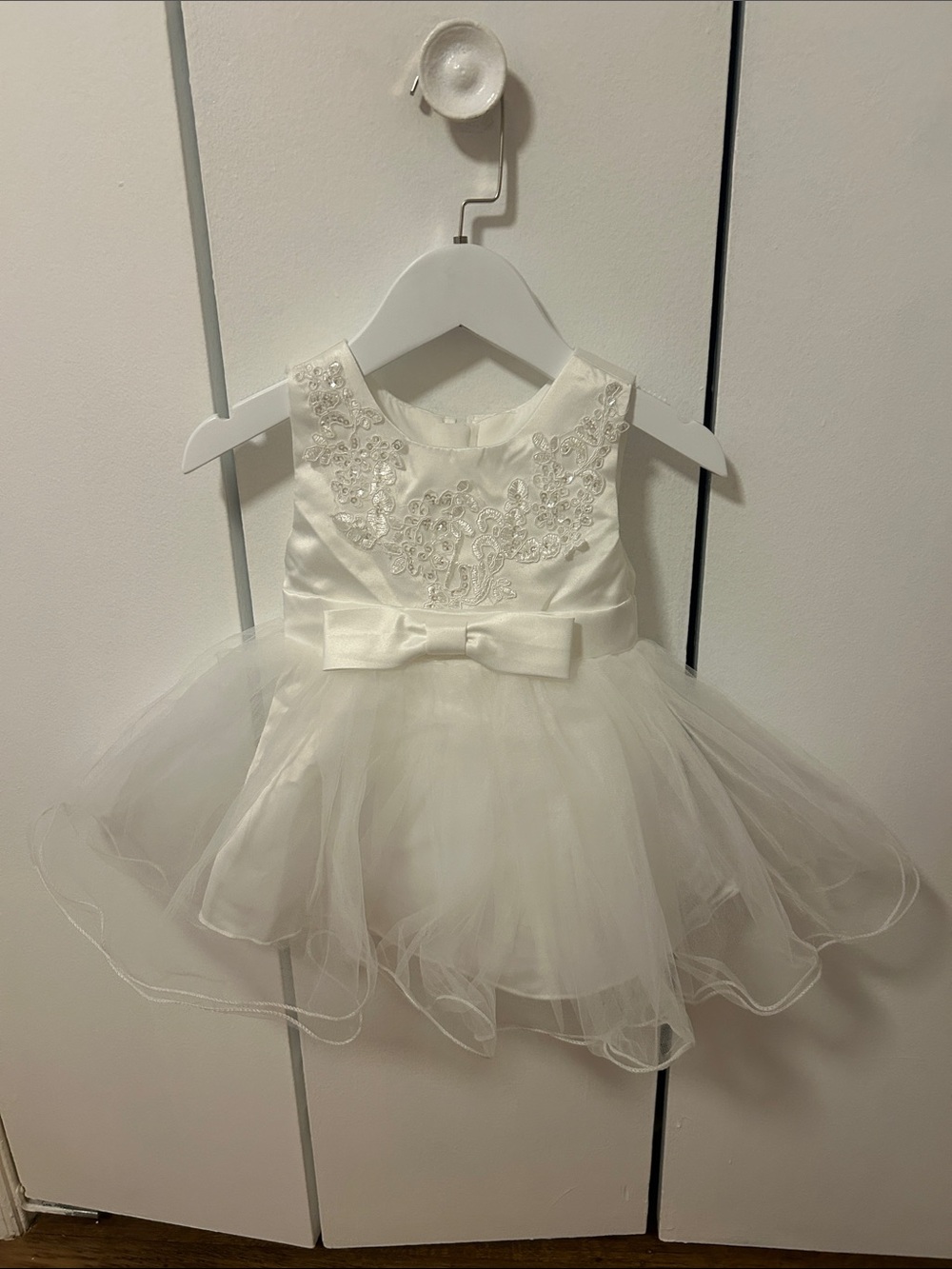 White Embellished Tulle Baby Dress with matching shoes